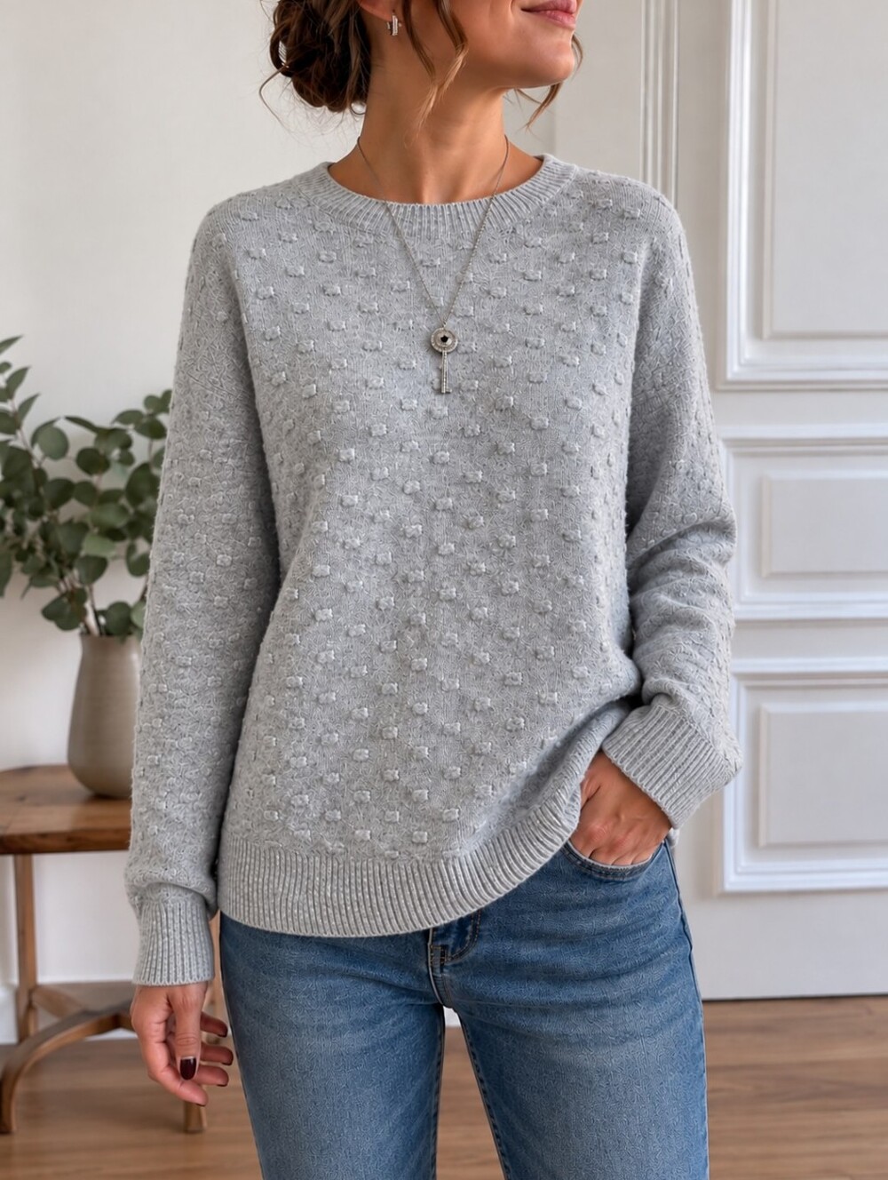 H&M Textured Knit Sweater Gray  Wool Blend Size M